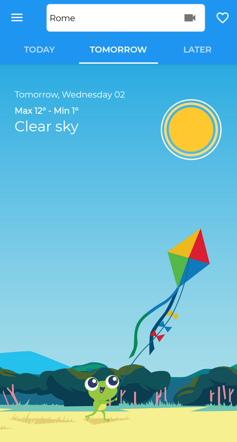 The Frog app showing the weather for Rome