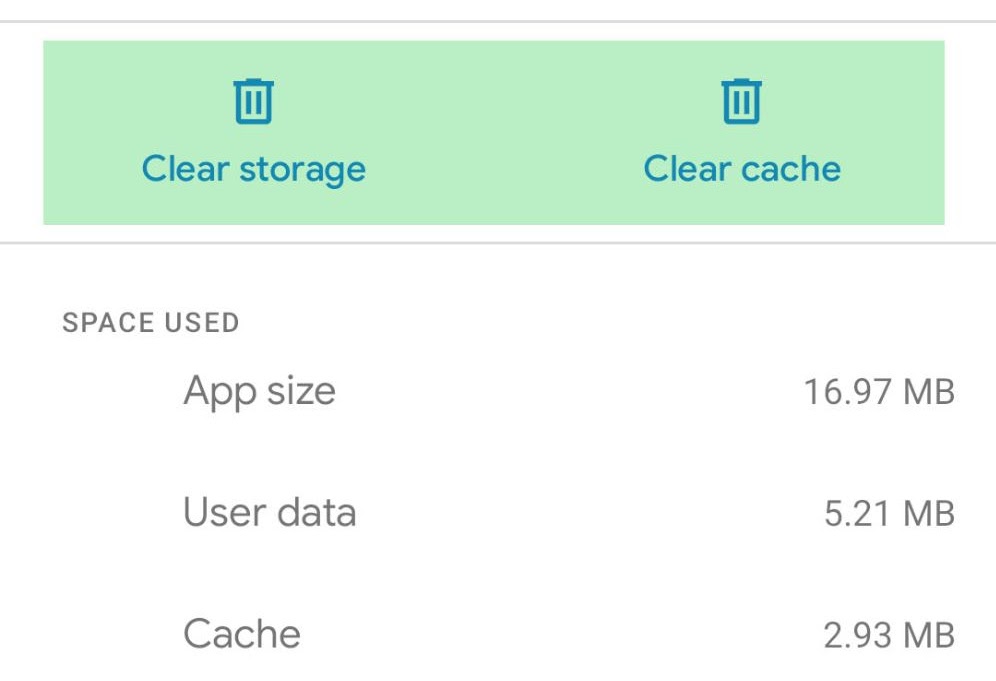 Clear storage and Clear cache buttons